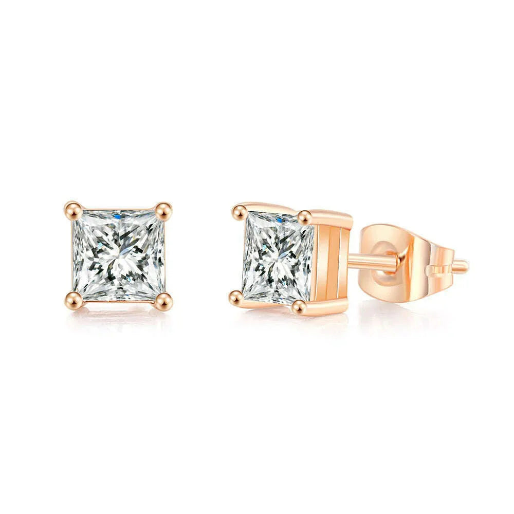 Simple 0.7 Carat Cubic Zirconia Stud Earrings Rose Gold Color Silver Color Fashion AAA+ CZ Stone Jewelry For Women brincos E435