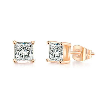 Simple 0.7 Carat Cubic Zirconia Stud Earrings Rose Gold Color Silver Color Fashion AAA+ CZ Stone Jewelry For Women brincos E435