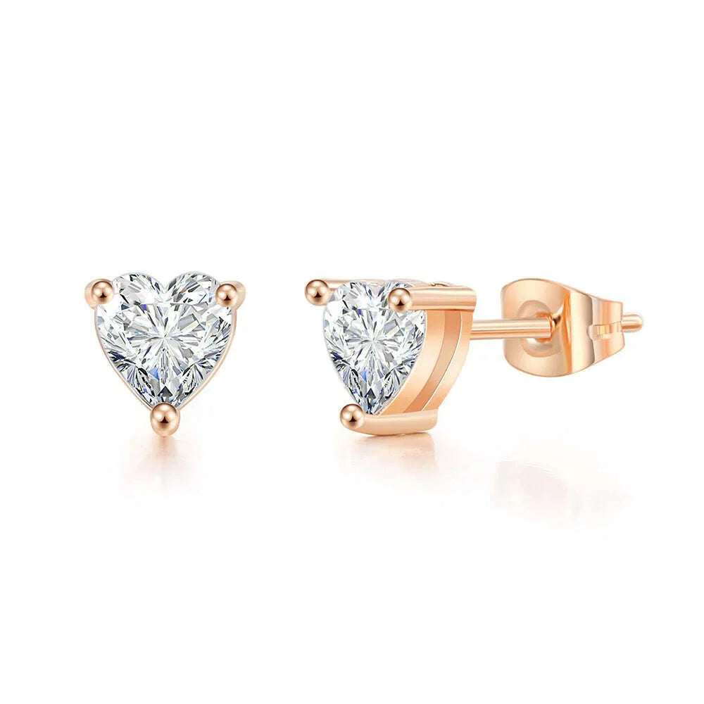Simple 0.7 Carat Cubic Zirconia Stud Earrings Rose Gold Color Silver Color Fashion AAA+ CZ Stone Jewelry For Women brincos E435