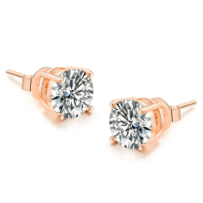 Simple 0.7 Carat Cubic Zirconia Stud Earrings Rose Gold Color Silver Color Fashion AAA+ CZ Stone Jewelry For Women brincos E435