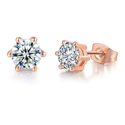 Simple 0.7 Carat Cubic Zirconia Stud Earrings Rose Gold Color Silver Color Fashion AAA+ CZ Stone Jewelry For Women brincos E435
