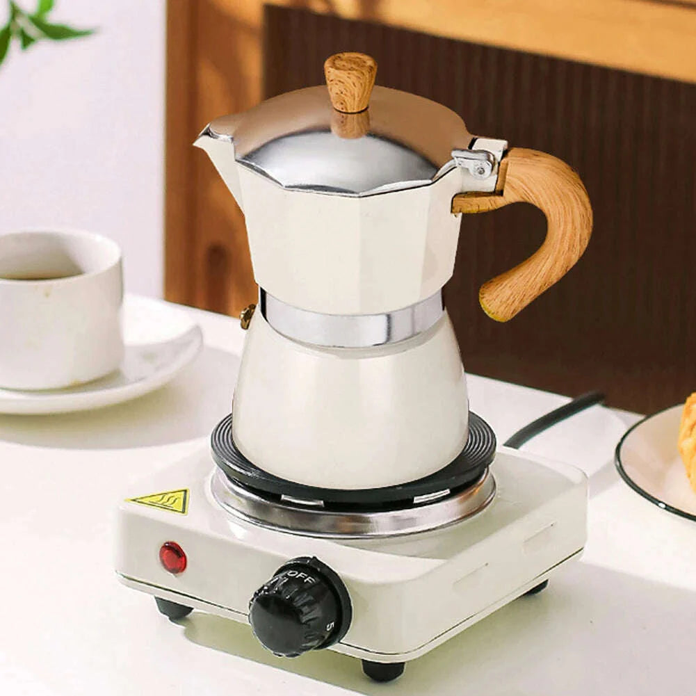 Single Valve Octagonal Coffee Pot Aluminum Moka Pot Extraction for Italian Coffee Machine with Anti-scald Wood Handle 150/300ml