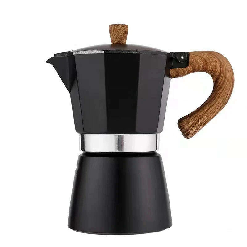 Single Valve Octagonal Coffee Pot Aluminum Moka Pot Extraction for Italian Coffee Machine with Anti-scald Wood Handle 150/300ml