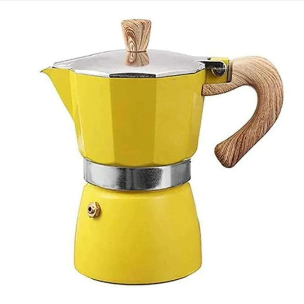 Single Valve Octagonal Coffee Pot Aluminum Moka Pot Extraction for Italian Coffee Machine with Anti-scald Wood Handle 150/300ml