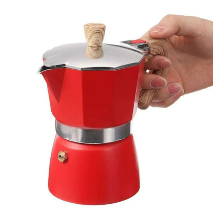 Single Valve Octagonal Coffee Pot Aluminum Moka Pot Extraction for Italian Coffee Machine with Anti-scald Wood Handle 150/300ml