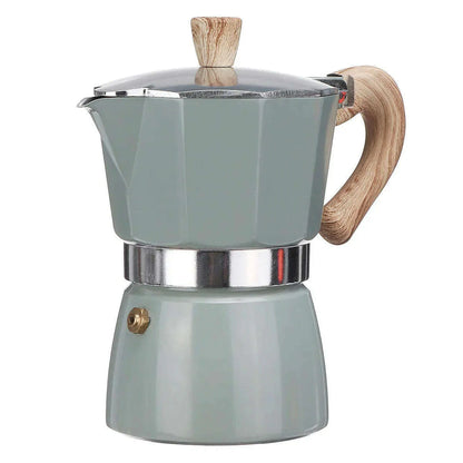 Single Valve Octagonal Coffee Pot Aluminum Moka Pot Extraction for Italian Coffee Machine with Anti-scald Wood Handle 150/300ml