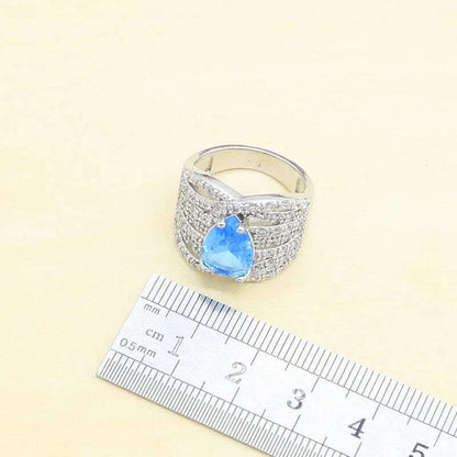 Sky Blue White Topaz 925 Sterling Silver Bridal Jewelry Sets For Women Earrings Necklace Ring Pendant Bracelets