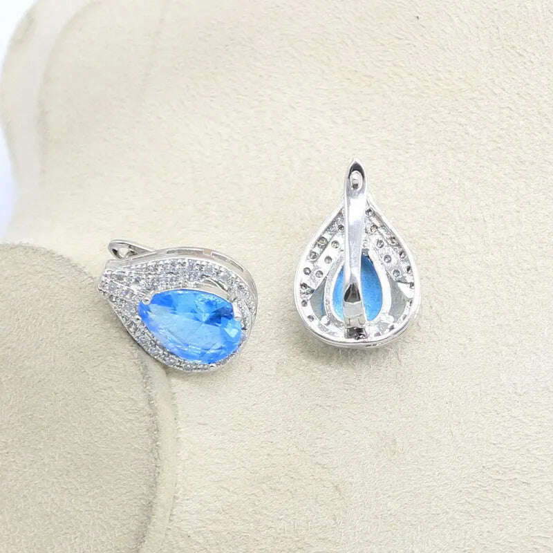 Sky Blue White Topaz 925 Sterling Silver Bridal Jewelry Sets For Women Earrings Necklace Ring Pendant Bracelets