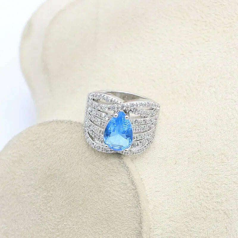 Sky Blue White Topaz 925 Sterling Silver Bridal Jewelry Sets For Women Earrings Necklace Ring Pendant Bracelets