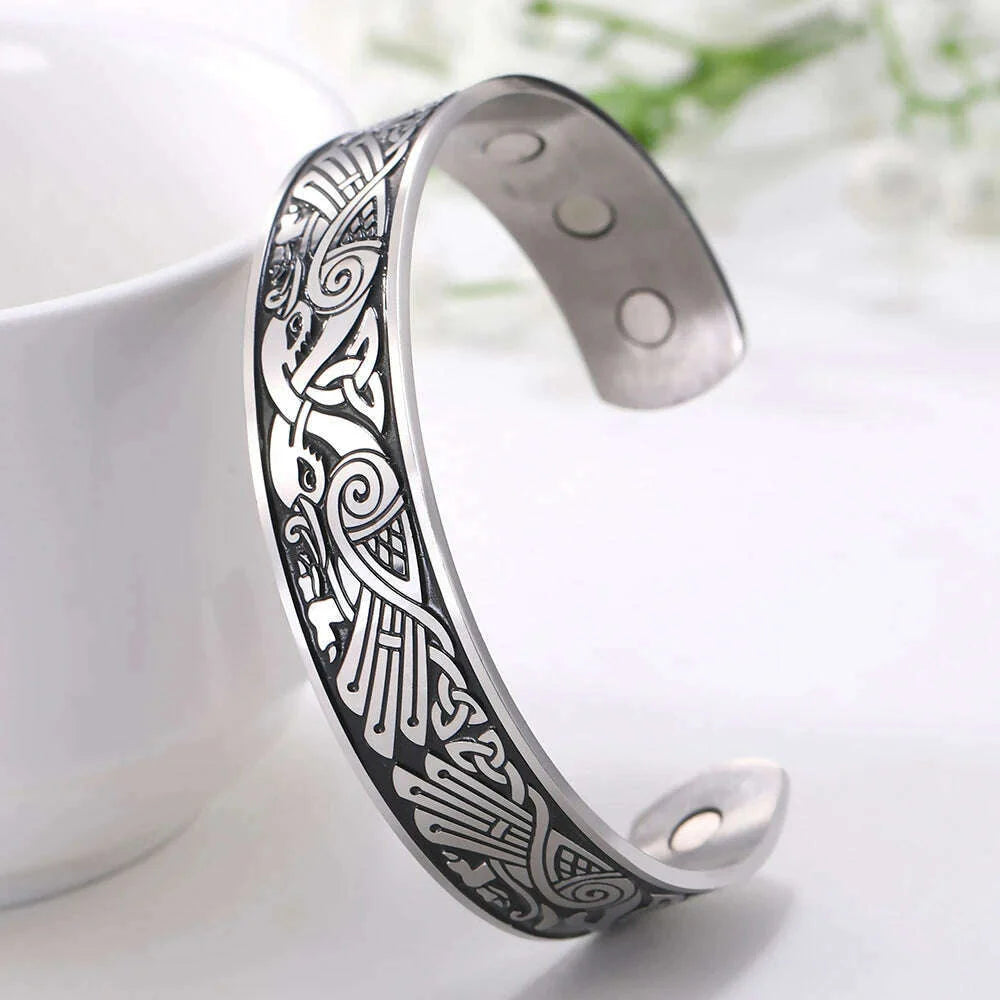 Skyrim Health Magnetic Therapy 316L Stainless Steel Bracelets Phoenix Totem Viking Cuff Bangle Wiccan Amulet Bracelet Women Men