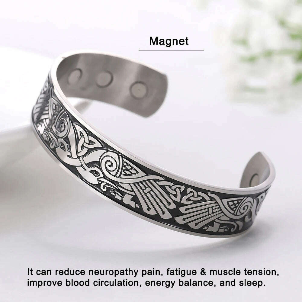 Skyrim Health Magnetic Therapy 316L Stainless Steel Bracelets Phoenix Totem Viking Cuff Bangle Wiccan Amulet Bracelet Women Men