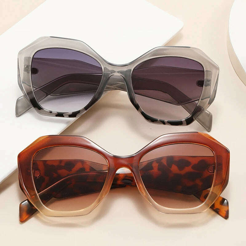 SO&amp;EI Fashion Oversized Polygon Cat Eye Sunglasses Women Retro Colorful Leopard Shades UV400 Men Gradient Sun Glasses