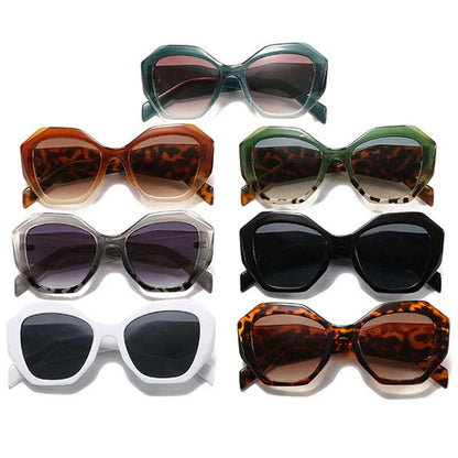 SO&amp;EI Fashion Oversized Polygon Cat Eye Sunglasses Women Retro Colorful Leopard Shades UV400 Men Gradient Sun Glasses