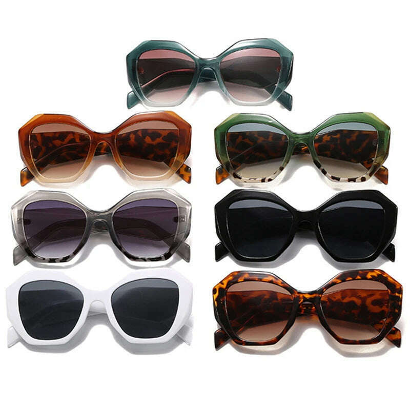 SO&amp;EI Fashion Oversized Polygon Cat Eye Sunglasses Women Retro Colorful Leopard Shades UV400 Men Gradient Sun Glasses