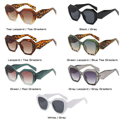 SO&amp;EI Fashion Oversized Polygon Cat Eye Sunglasses Women Retro Colorful Leopard Shades UV400 Men Gradient Sun Glasses