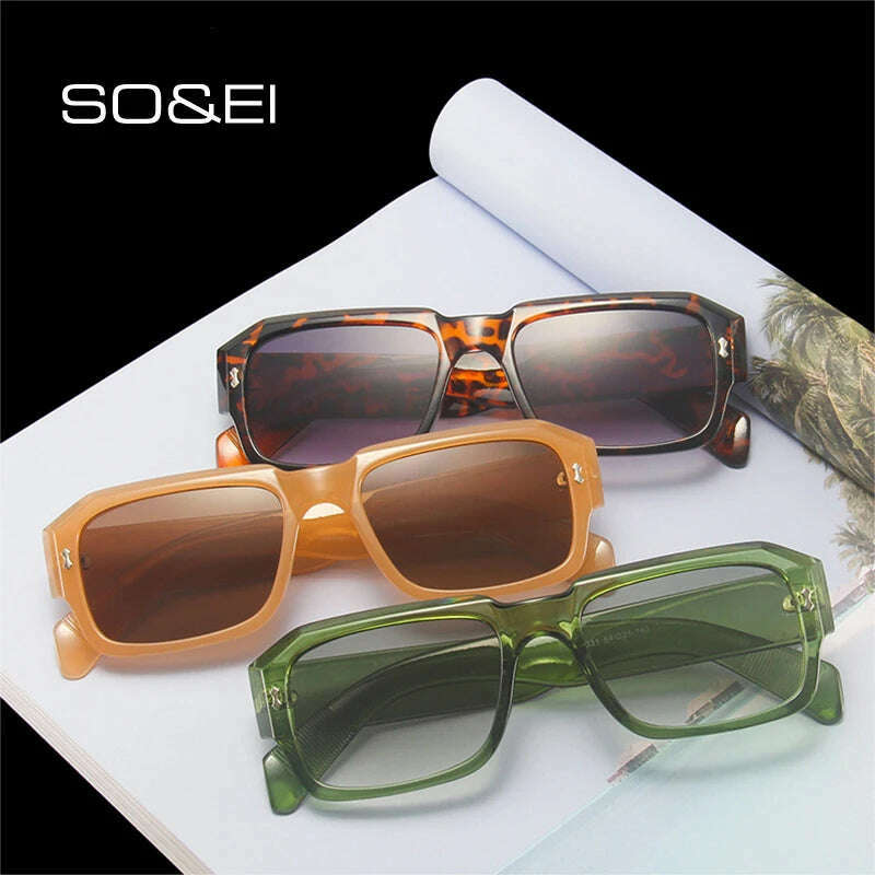 SO&amp;EI Fashion Polygon Square Sunglasses Women Retro Rivets Decoration Jelly Color Shades UV400 Men Trending Gradient Sun Glasses