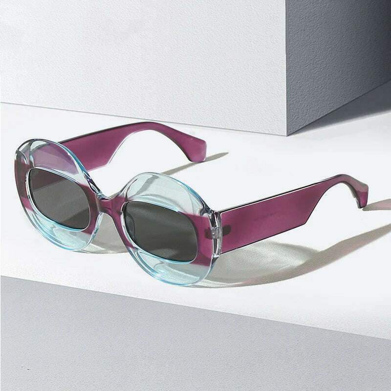 SO&amp;EI Fashion Round Contrast Color Women Sunglasses Retro Oval Clear Gradient Lens Shades UV400 Men Trending Punk Sun Glasses