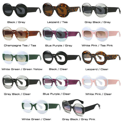 SO&amp;EI Fashion Round Contrast Color Women Sunglasses Retro Oval Clear Gradient Lens Shades UV400 Men Trending Punk Sun Glasses