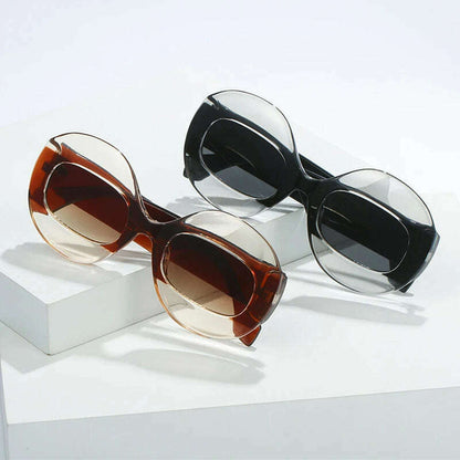SO&amp;EI Fashion Round Contrast Color Women Sunglasses Retro Oval Clear Gradient Lens Shades UV400 Men Trending Punk Sun Glasses
