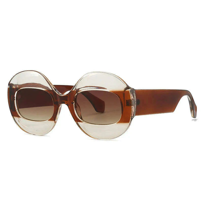 SO&amp;EI Fashion Round Contrast Color Women Sunglasses Retro Oval Clear Gradient Lens Shades UV400 Men Trending Punk Sun Glasses