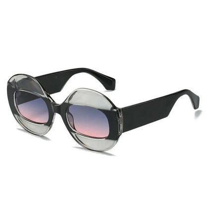 SO&amp;EI Fashion Round Contrast Color Women Sunglasses Retro Oval Clear Gradient Lens Shades UV400 Men Trending Punk Sun Glasses