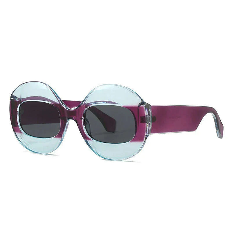 SO&amp;EI Fashion Round Contrast Color Women Sunglasses Retro Oval Clear Gradient Lens Shades UV400 Men Trending Punk Sun Glasses