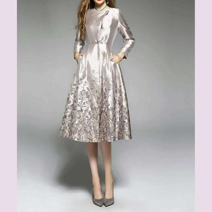 Spring and Autumn New Light Luxury Jacquard Embroidered Retro Windbreaker Mid Length Small Fragrant Wind Dress for Women