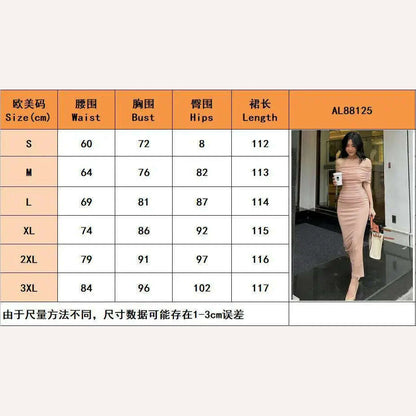 Spring European and American One Shoulder Pleated Dress Slim Fit and Slim Slim Slim Split Bottom Dress Long Dres