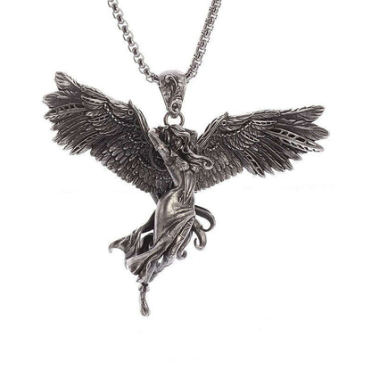 Stainless Steel Creative Personality Prayer Angel Pendant Necklace Men and Women Fashion Trend Hip Hop Punk Accessories Jewelry