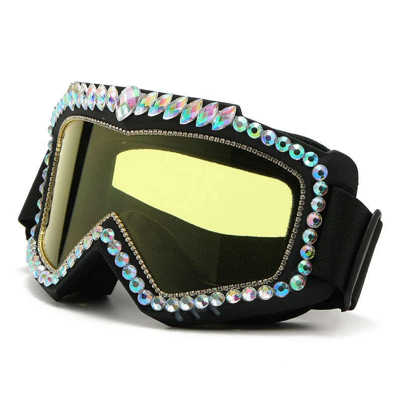 Steampunk Oversized Diamond Ski Sunglasses Goggle Women Men Snowing Sport Sun Glasses Luxury Rhinestone Eyeglasses De Sol Hombre