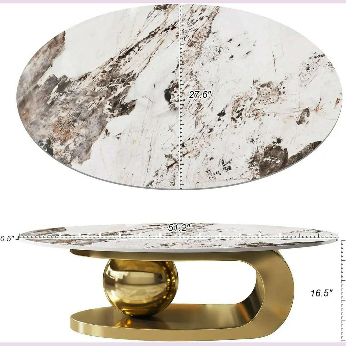 Stone Coffee Table with Abstract Gold Metal Base - Perfect Centerpiece for Stylish Living Rooms-Gold,51" Lx28 Wx16.5