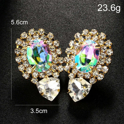 Stonefans 2024 AB Color Crystal Oversize Earrings Bridesmaid Jewelry Big Rhinestone Earrings Geometric Bridal Wedding Gift