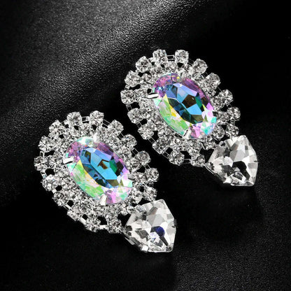 Stonefans 2024 AB Color Crystal Oversize Earrings Bridesmaid Jewelry Big Rhinestone Earrings Geometric Bridal Wedding Gift
