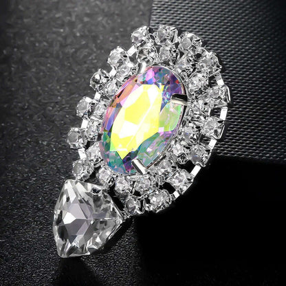 Stonefans 2024 AB Color Crystal Oversize Earrings Bridesmaid Jewelry Big Rhinestone Earrings Geometric Bridal Wedding Gift