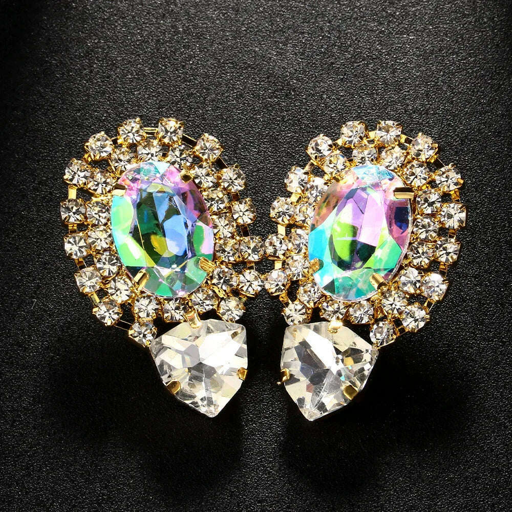 Stonefans 2024 AB Color Crystal Oversize Earrings Bridesmaid Jewelry Big Rhinestone Earrings Geometric Bridal Wedding Gift