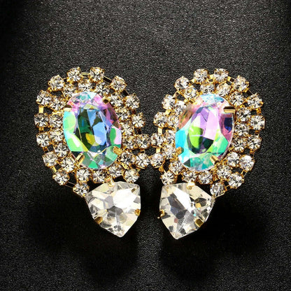Stonefans 2024 AB Color Crystal Oversize Earrings Bridesmaid Jewelry Big Rhinestone Earrings Geometric Bridal Wedding Gift