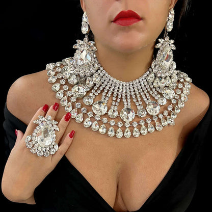 Stonefans Oversized Round Necklace Set With Earrings for Girls Women Y2k Accessories Luxury Wedding Set Decoration Jewelry Gifts