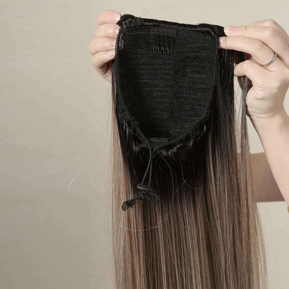 Straight Long Ponytail Hair Extension Clip in Synthetic Drawstring Ombre Blond Ponytail Wig Afro Pony Tail Women Hairpiece False