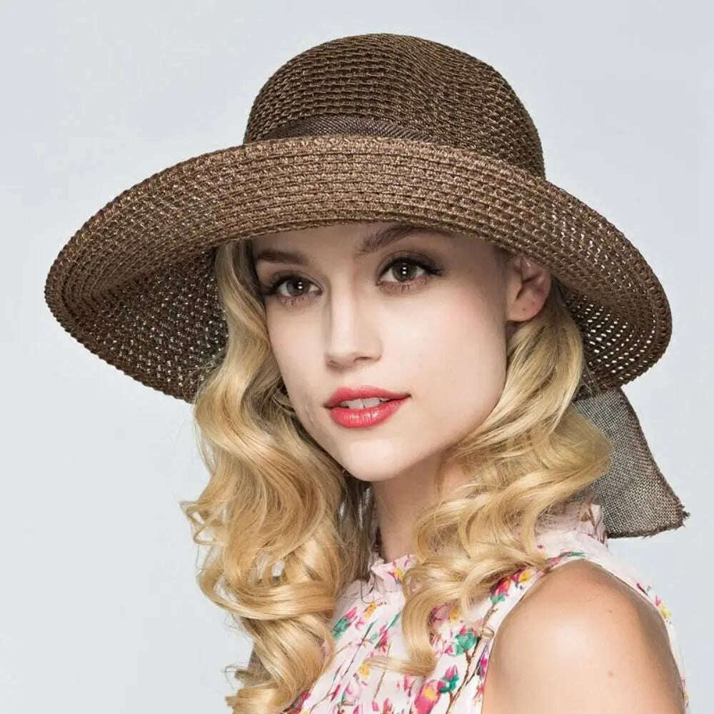 Summer Bow Ribbon Sun Hat Panama Women's Cap Bonnet Beach Straw Hats