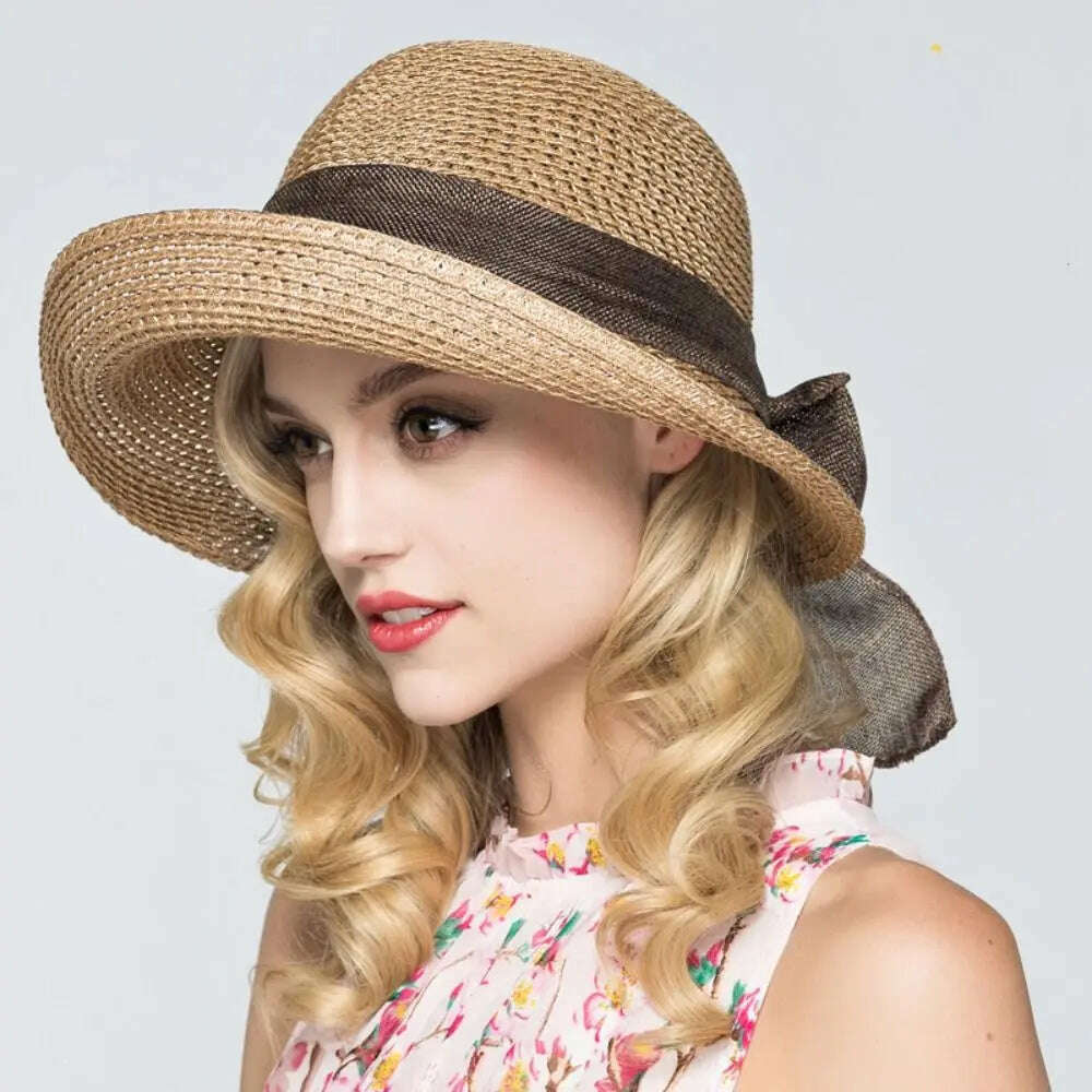 Summer Bow Ribbon Sun Hat Panama Women's Cap Bonnet Beach Straw Hats