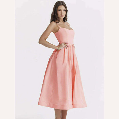 Suninheart Women Elegant Long Party Dresses Pink Spaghetti Strap A Line Dress Casual Holiday Vacation Ladies Birthday Dress