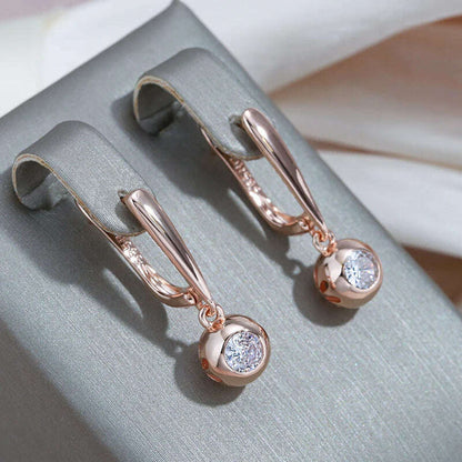 SYOUJYO Fashion 585 Rose Gold Color Jewelry Set Natural Zircon Orb Dangle Earrings Necklace Luxury Anniversary Gift