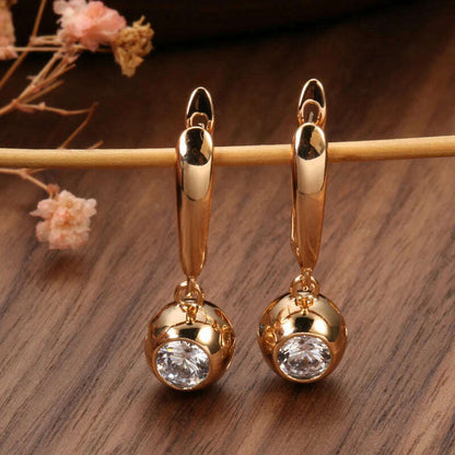 SYOUJYO Fashion 585 Rose Gold Color Jewelry Set Natural Zircon Orb Dangle Earrings Necklace Luxury Anniversary Gift