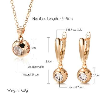 SYOUJYO Fashion 585 Rose Gold Color Jewelry Set Natural Zircon Orb Dangle Earrings Necklace Luxury Anniversary Gift