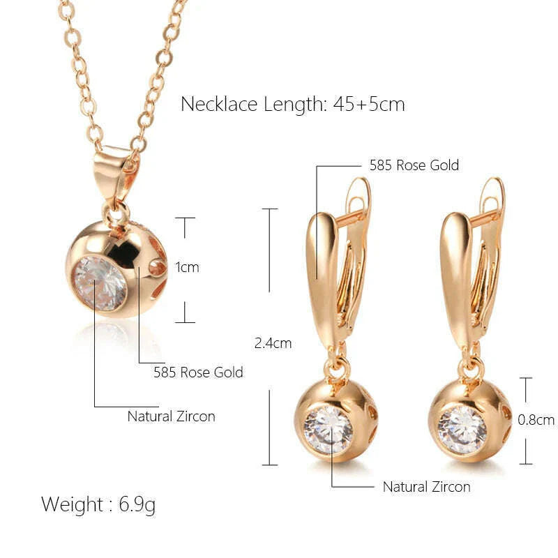 SYOUJYO Fashion 585 Rose Gold Color Jewelry Set Natural Zircon Orb Dangle Earrings Necklace Luxury Anniversary Gift