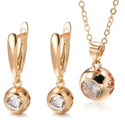 SYOUJYO Fashion 585 Rose Gold Color Jewelry Set Natural Zircon Orb Dangle Earrings Necklace Luxury Anniversary Gift
