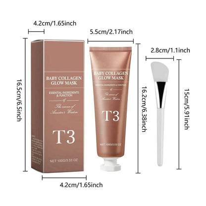 T3 Collagen Mask, T3 Baby Collagen Glow Mask, T3 Collagen Peel Off Mask, Korean Face Mask Make Glowy Skin, Skin Elasticity
