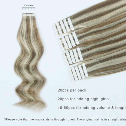 Tape in Hair Extensions Color #P8/613 Tape Remy Hair Extensions Straight Tape Extensions 16-26Inches Seamless Tape in Hair