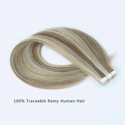 Tape in Hair Extensions Color #P8/613 Tape Remy Hair Extensions Straight Tape Extensions 16-26Inches Seamless Tape in Hair