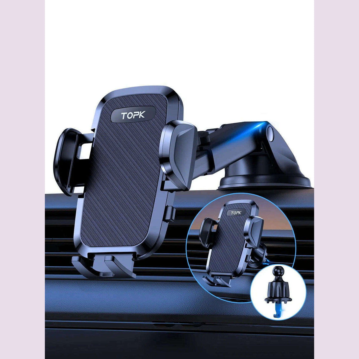 TOPK D36 Car Phone Holder Adjustable Car Phone Mount Cradle Super Stable for Dashboard/Windscreen/Air Vent for Mobile Phones